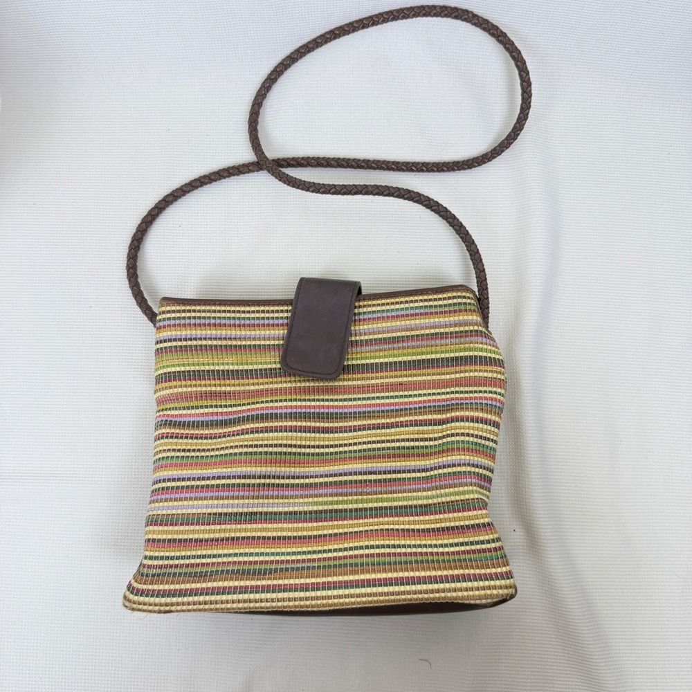 Relic Multicolor Striped Woven Fabric Crossbody Purse‎ Brown Braided Strap